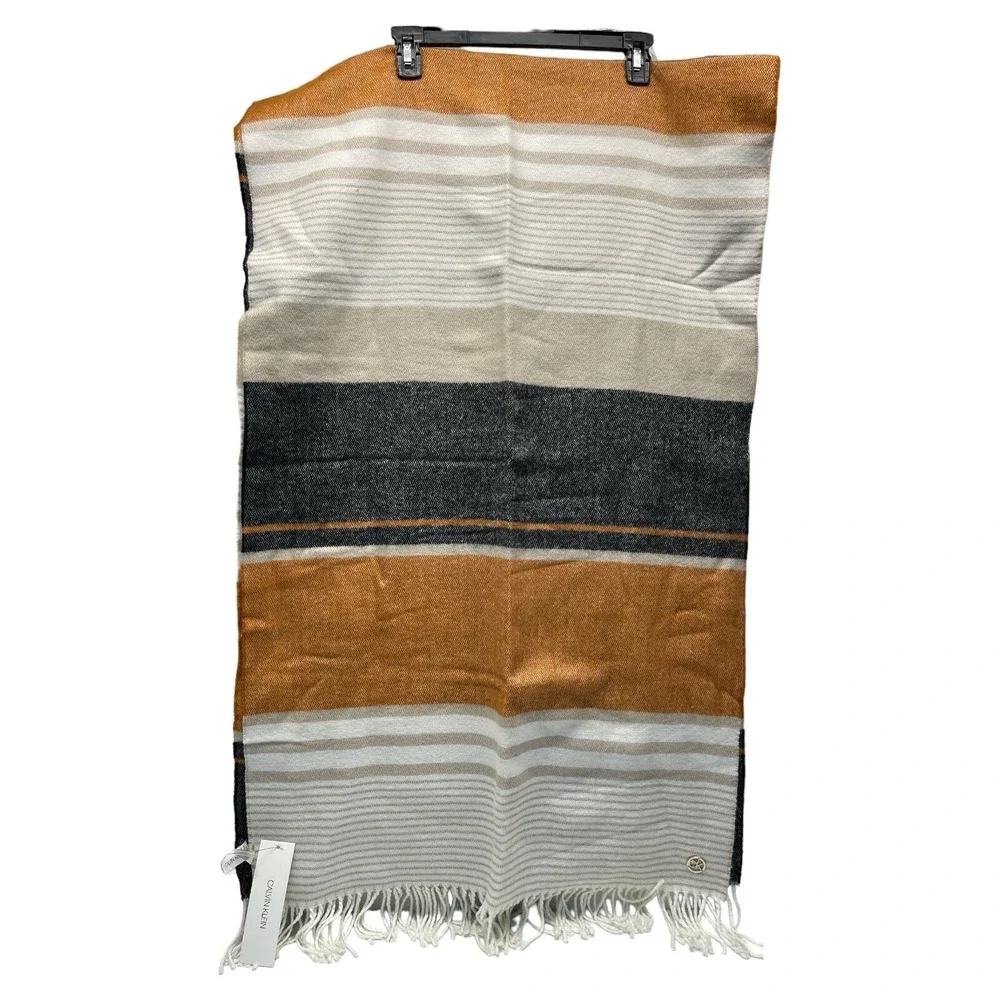 Calvin Klein Women's Wide Scarf Multi Color With Fringe MSRP $58.00